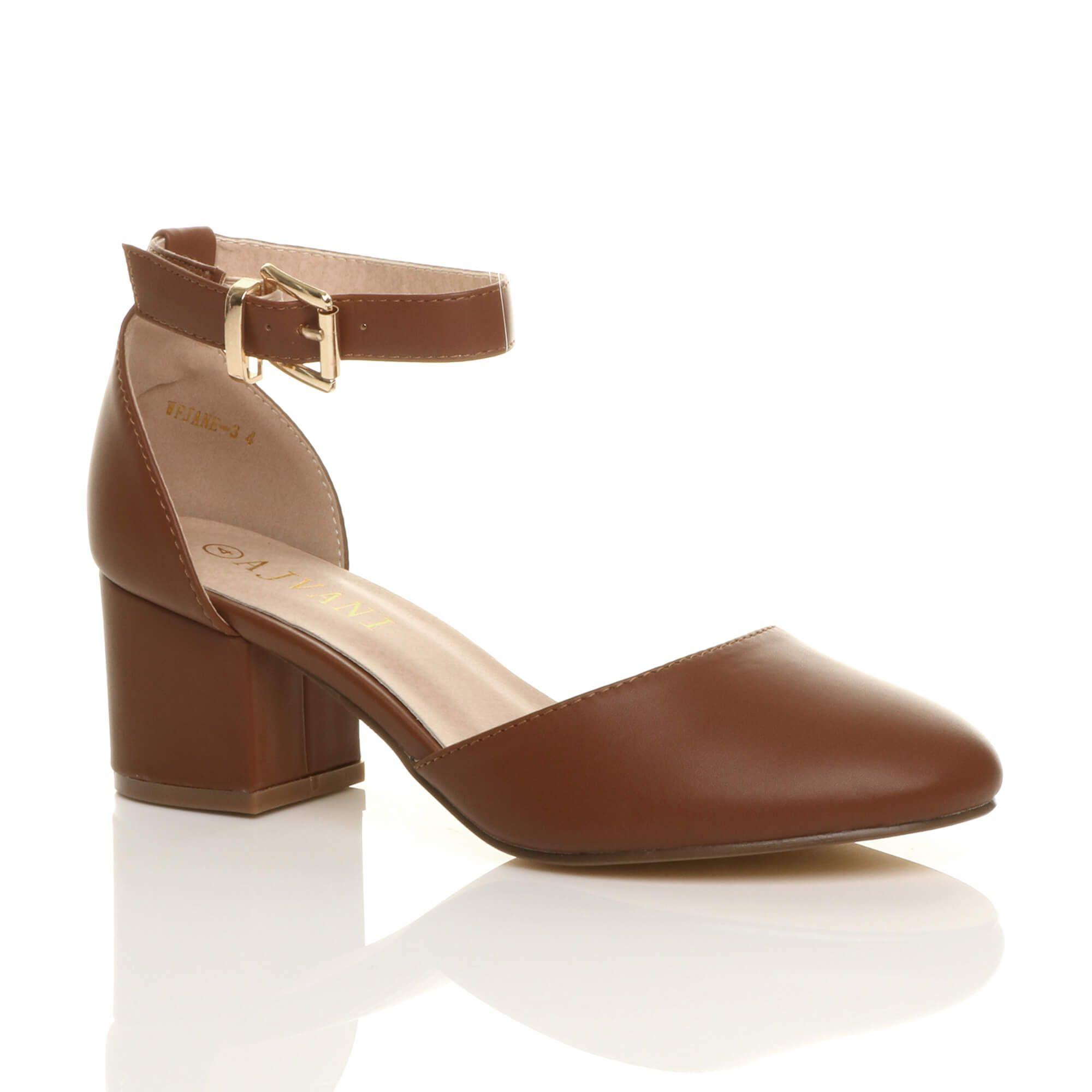 Mid Block Heel Ankle Strap 2 Part Heels by AJVANI