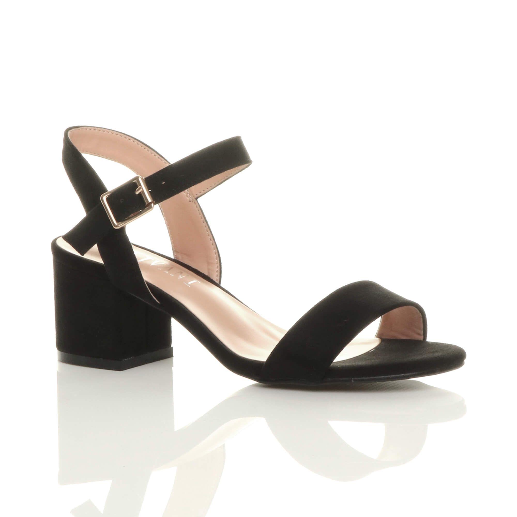 Mid Block Heel Ankle Strap Faux Suede Heeled Sandals by AJVANI