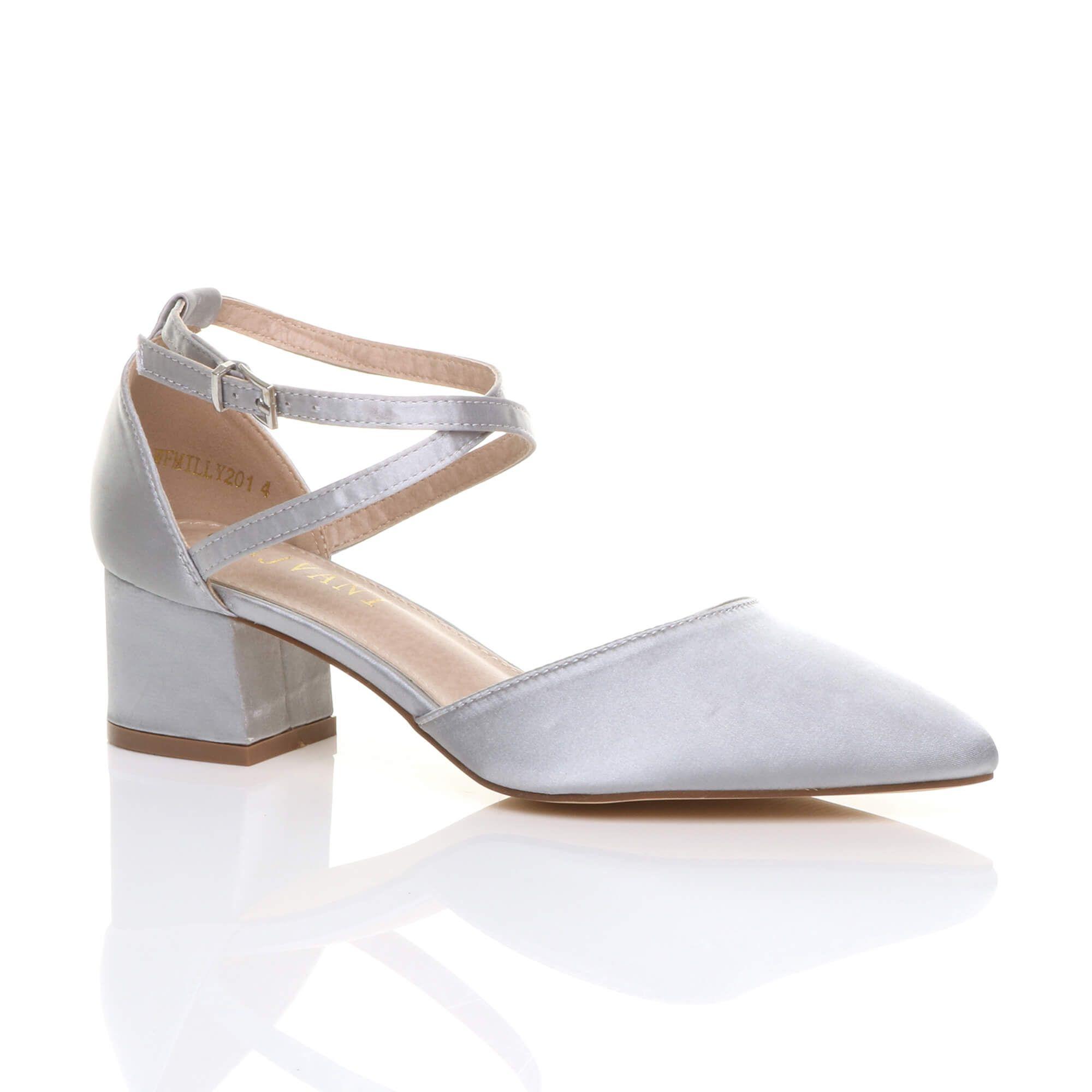 Mid Block Heel Crossed Strap Pointed Toe 2 Part Heels by AJVANI