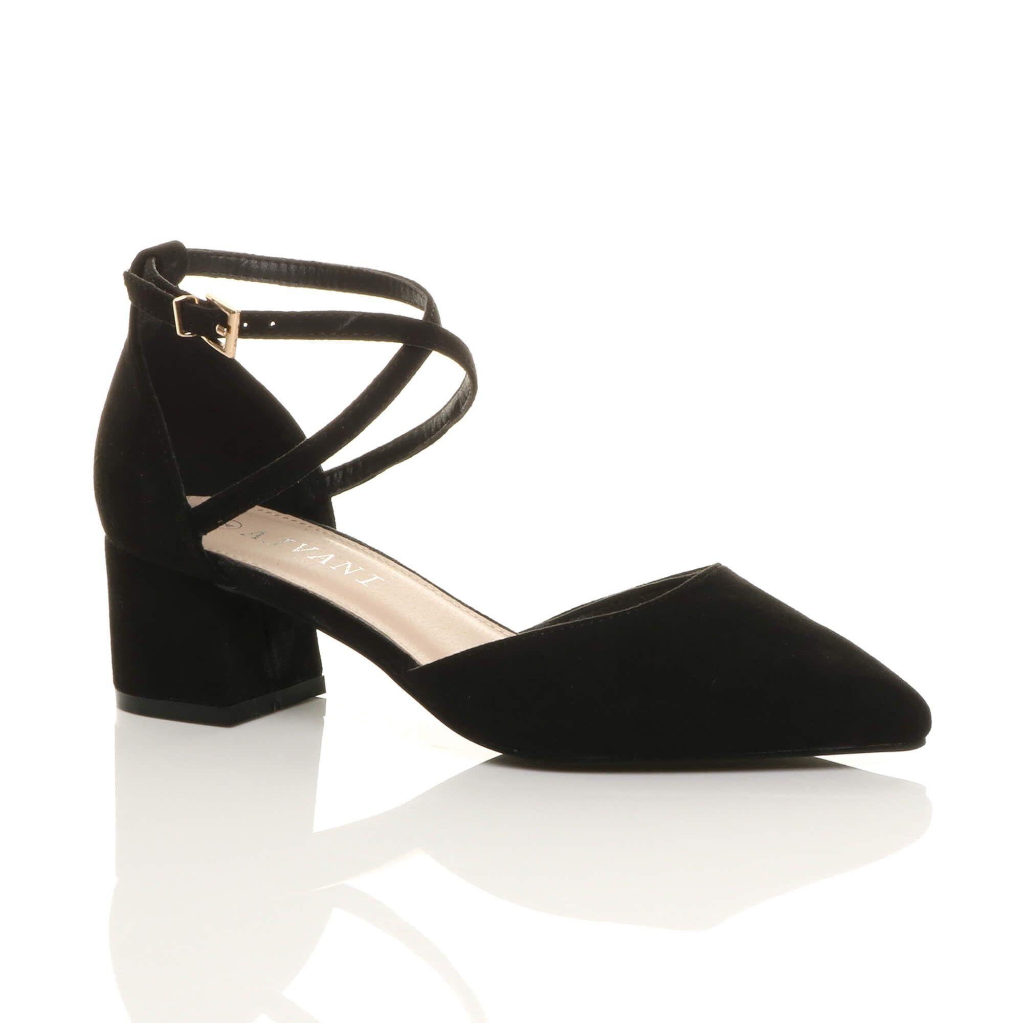 Mid Block Heel Crossed Strap Pointed Toe 2 Part Heels by AJVANI