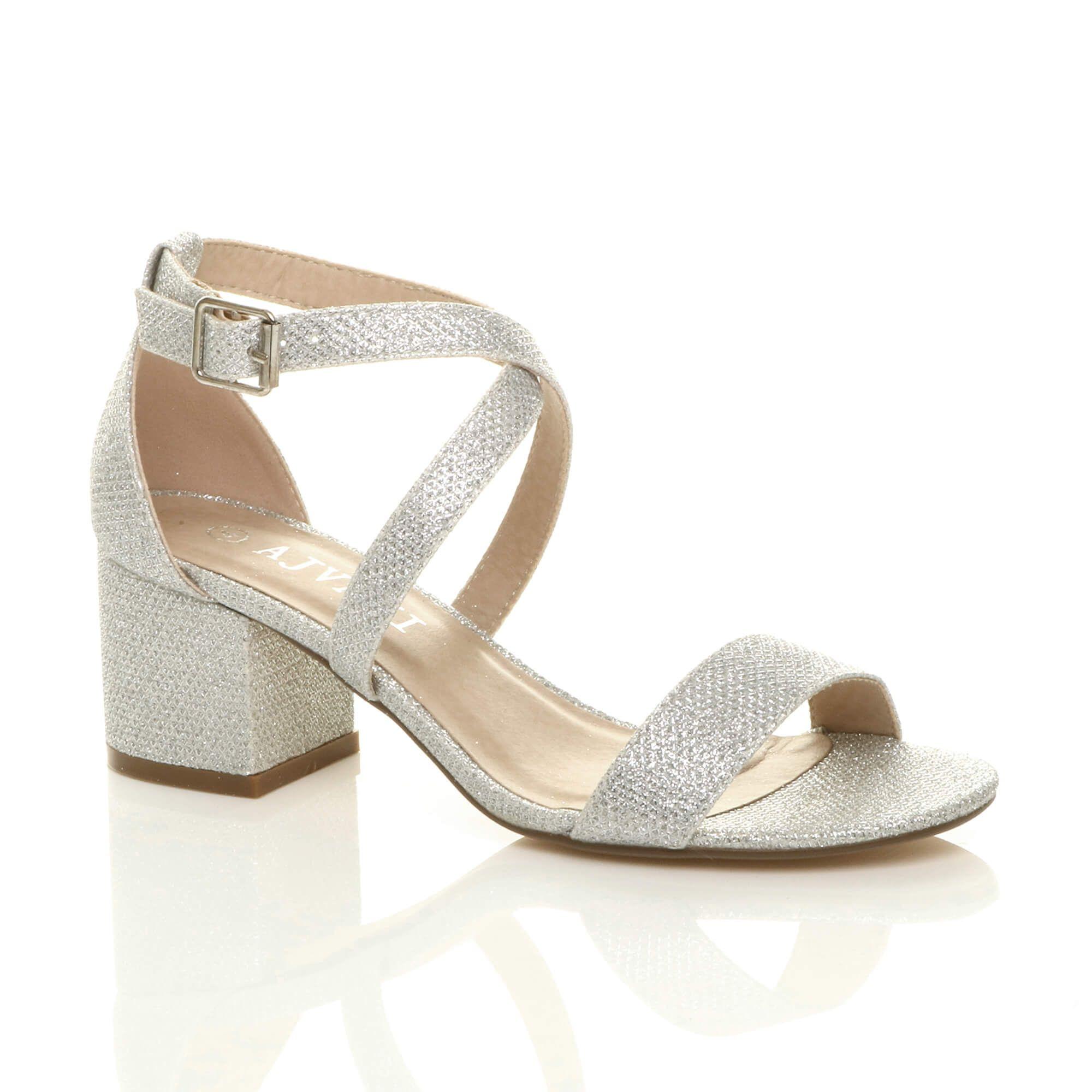 Mid Block Heel Crossed Straps Sandals by AJVANI