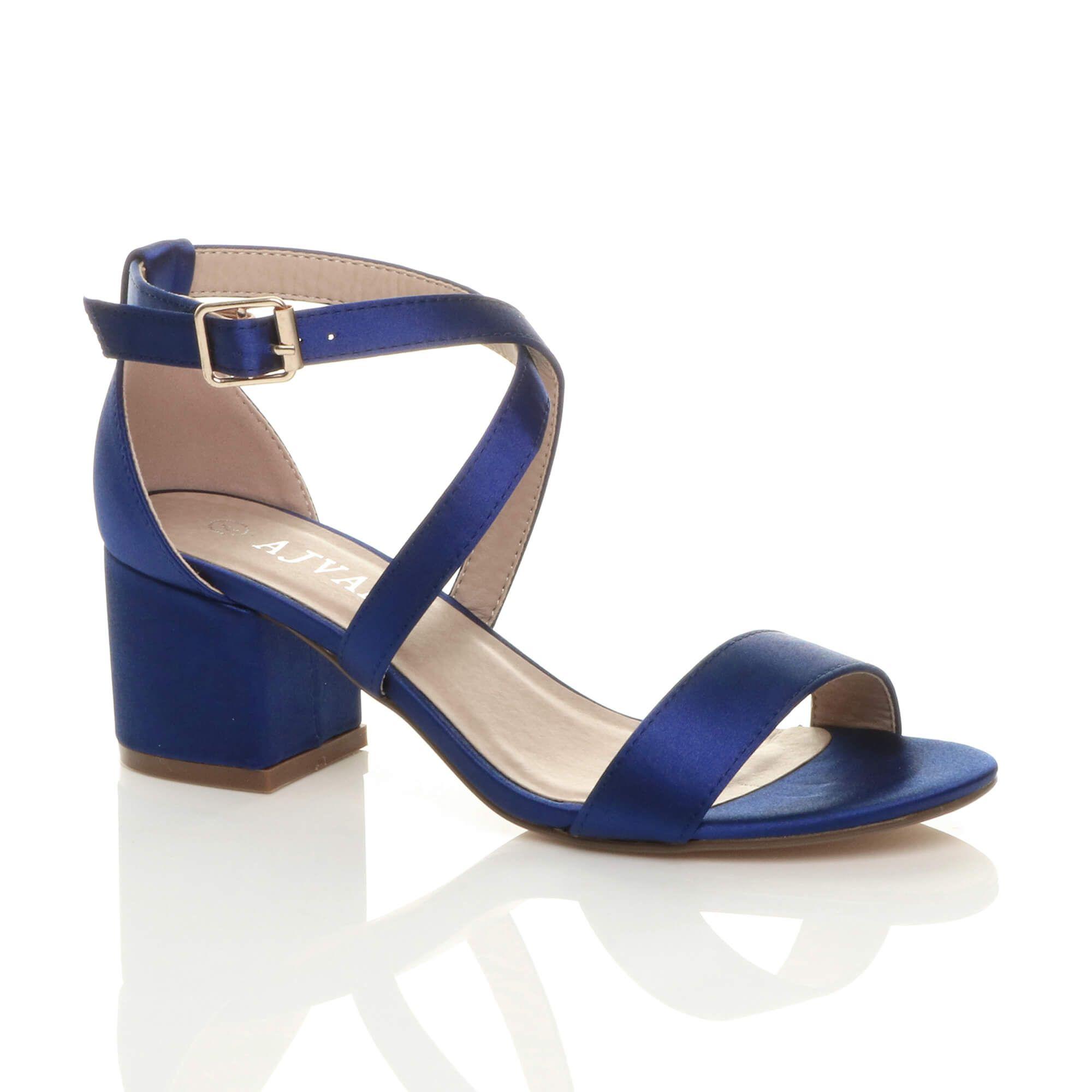 Mid Block Heel Crossed Straps Sandals by AJVANI