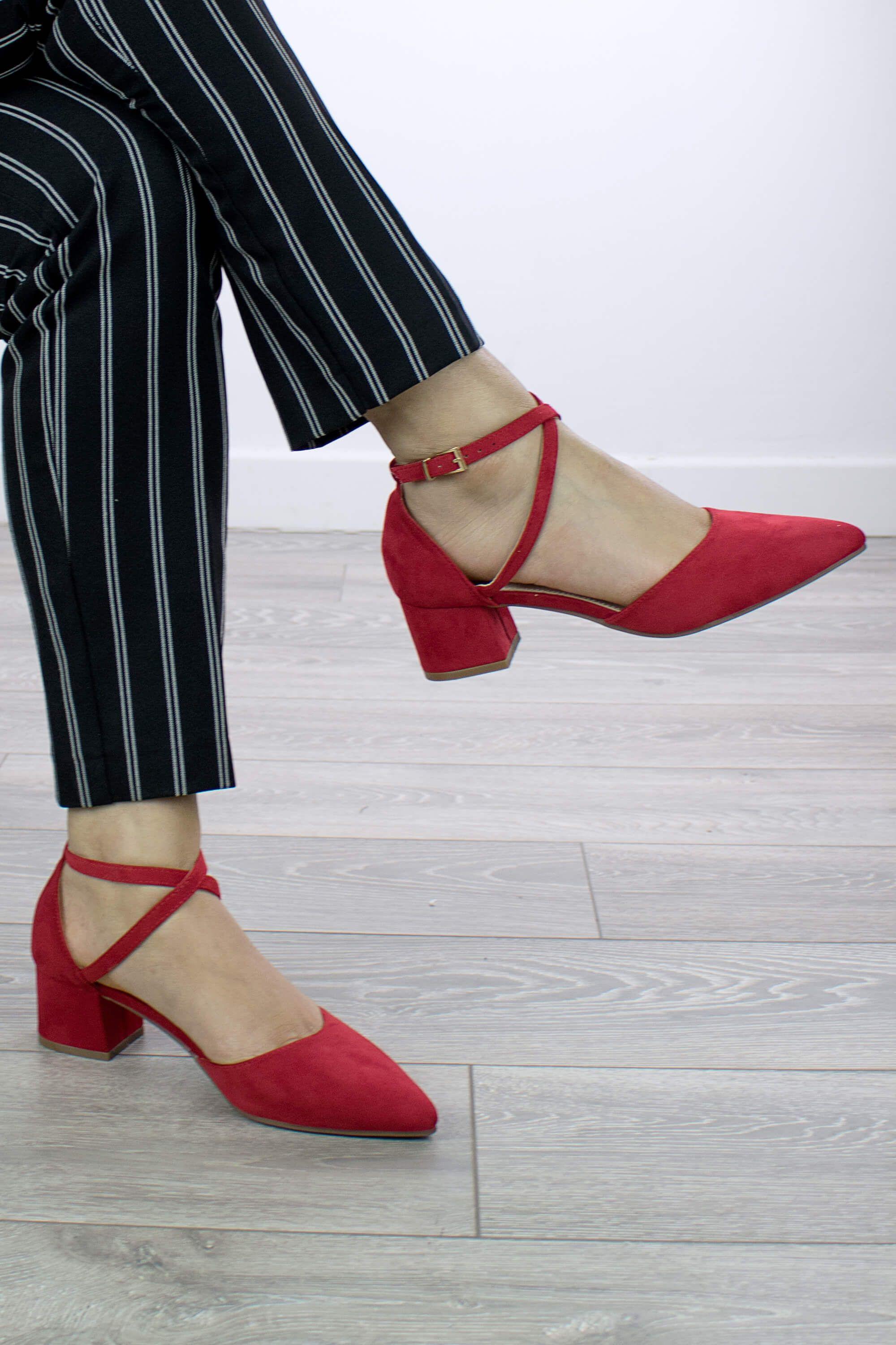 Mid Block Heel Faux Suede Pointed Toe Evening Party  Strappy Heels by AJVANI