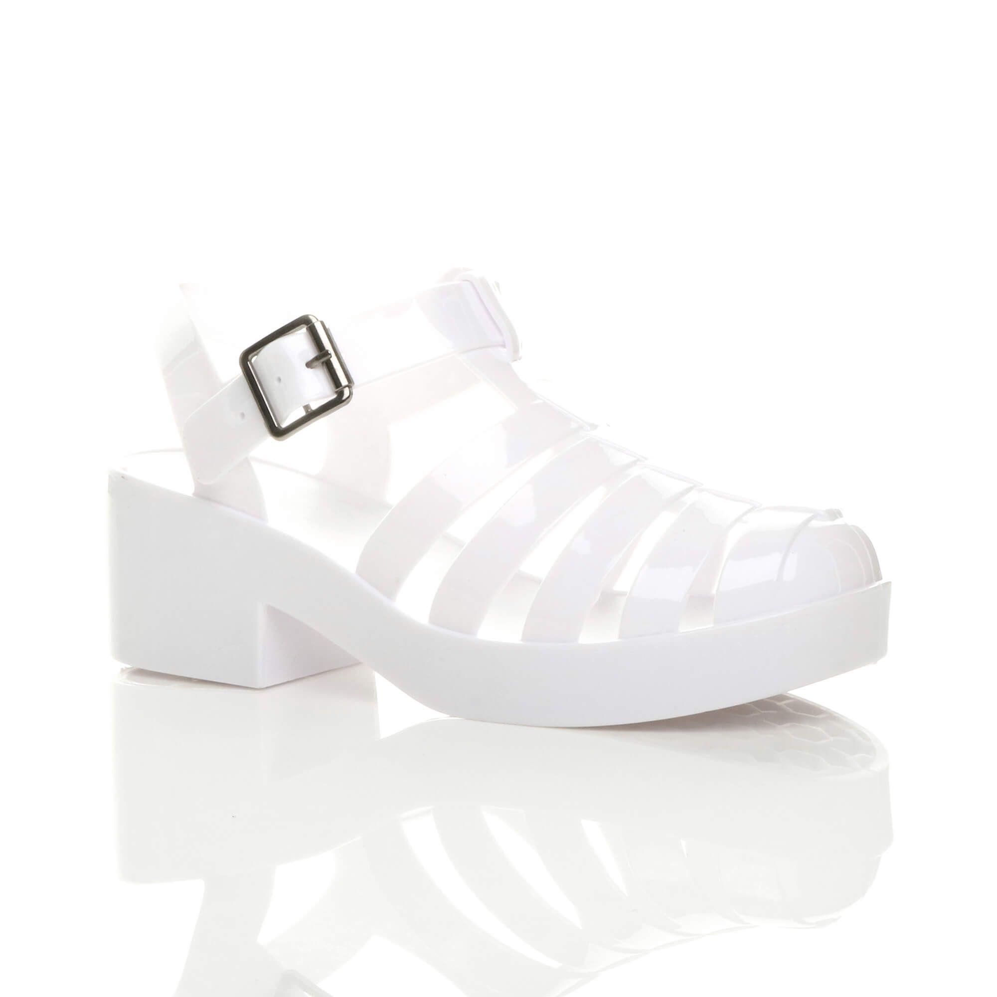 Mid Block Heel Fisherman Gladiator Jelly  Sandals by AJVANI