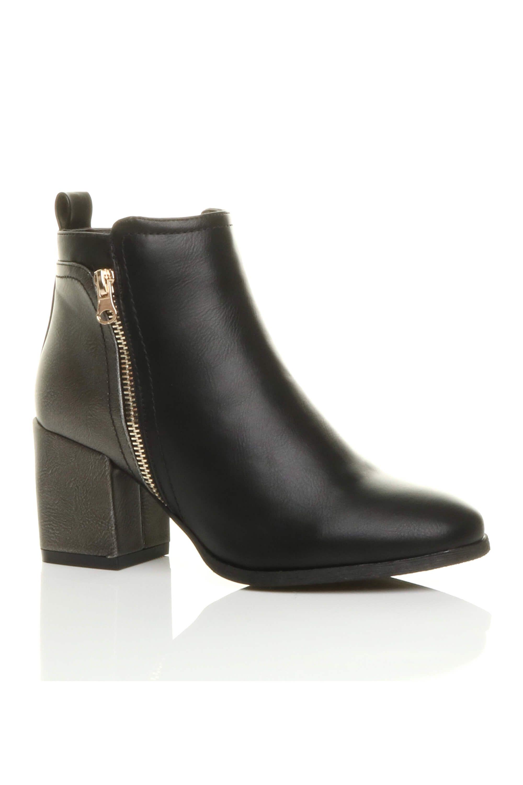 Mid Block Heel Gold Zip Ankle Boots by AJVANI