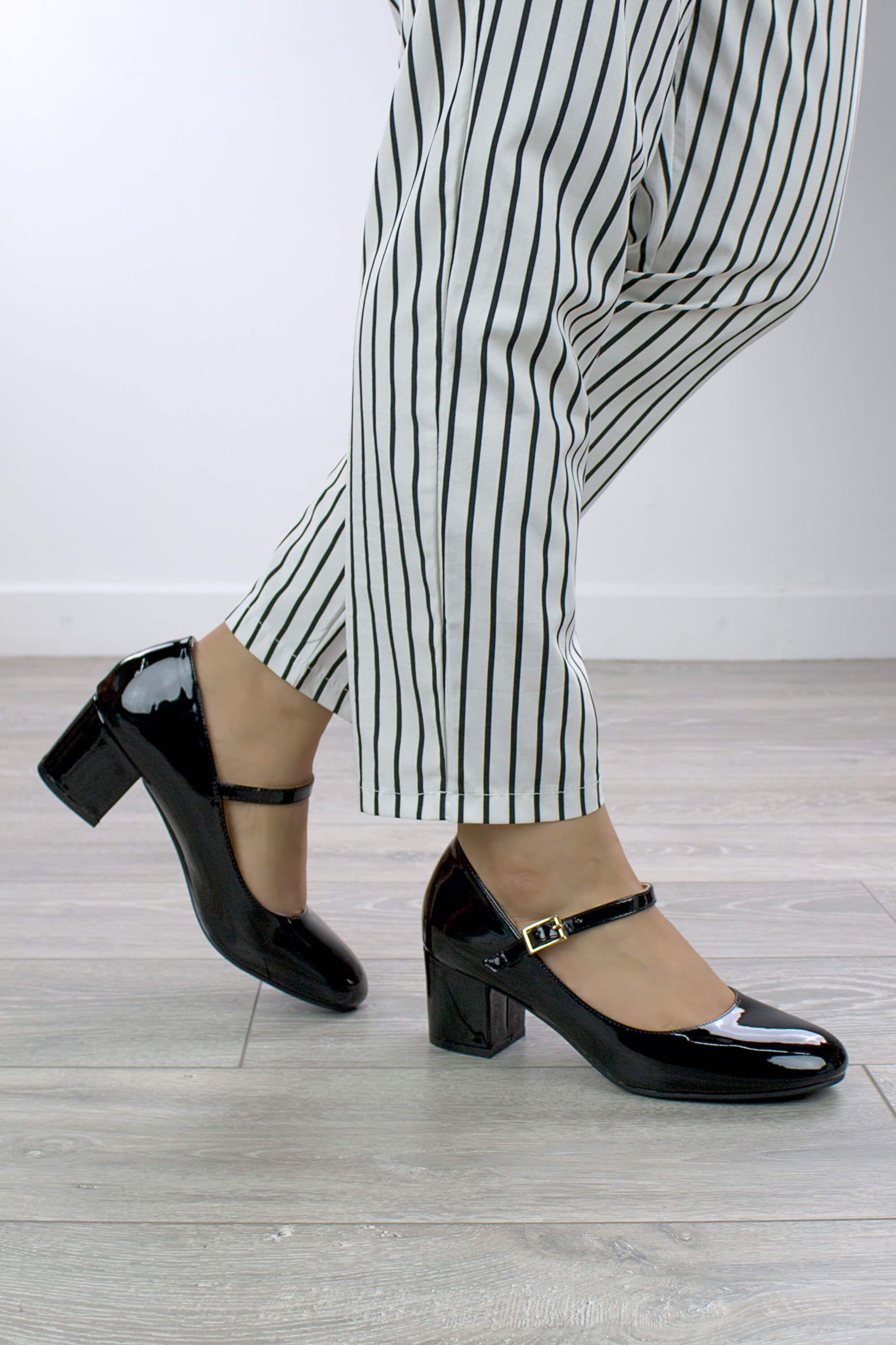 Mid Block Heel Mary Jane Comfort Patent Court Shoes by AJVANI Mid Block Heel Mary Jane Comfort Patent Court Shoes by AJVANI