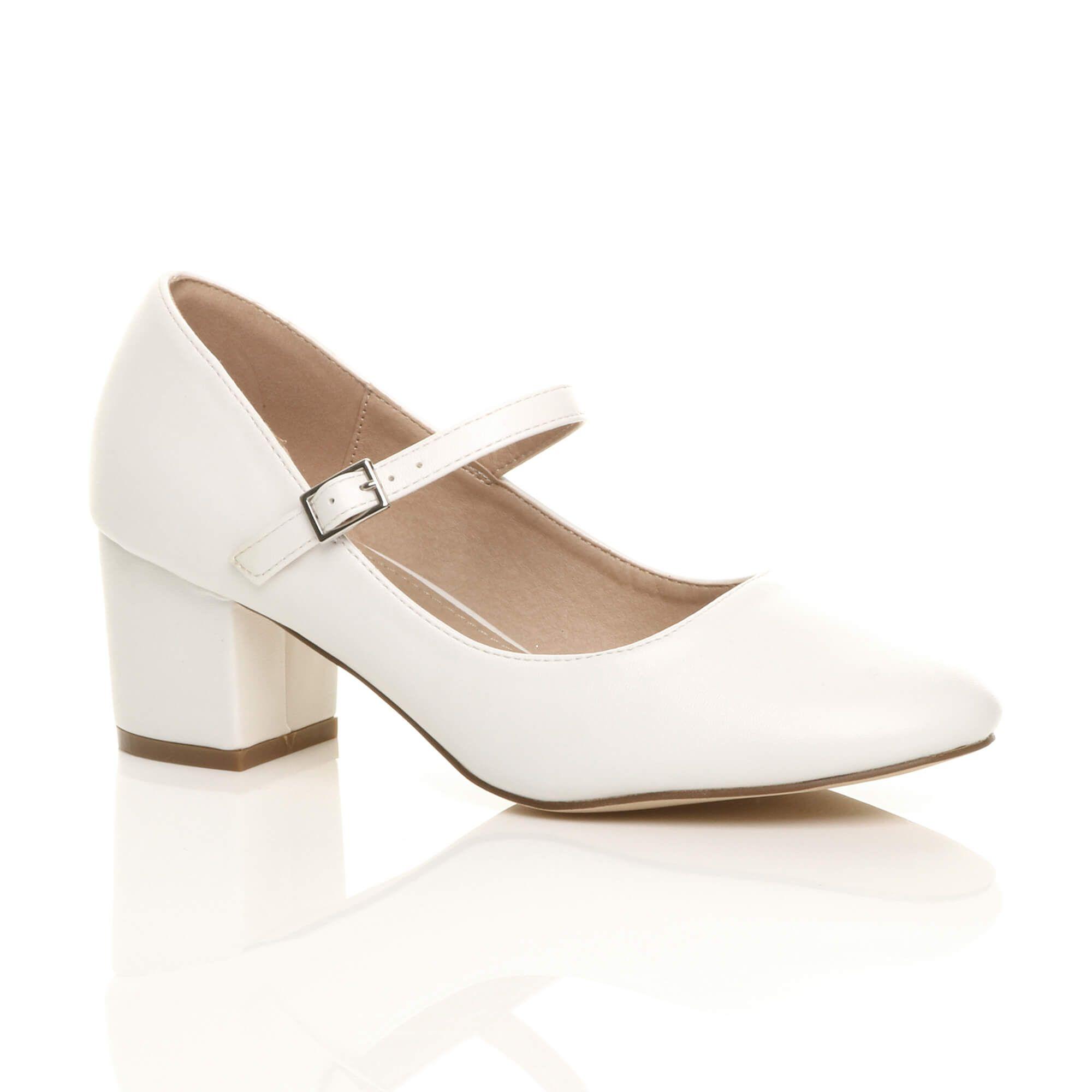 Mid Block Heel Mary Jane Faux Leather Court Shoes by AJVANI