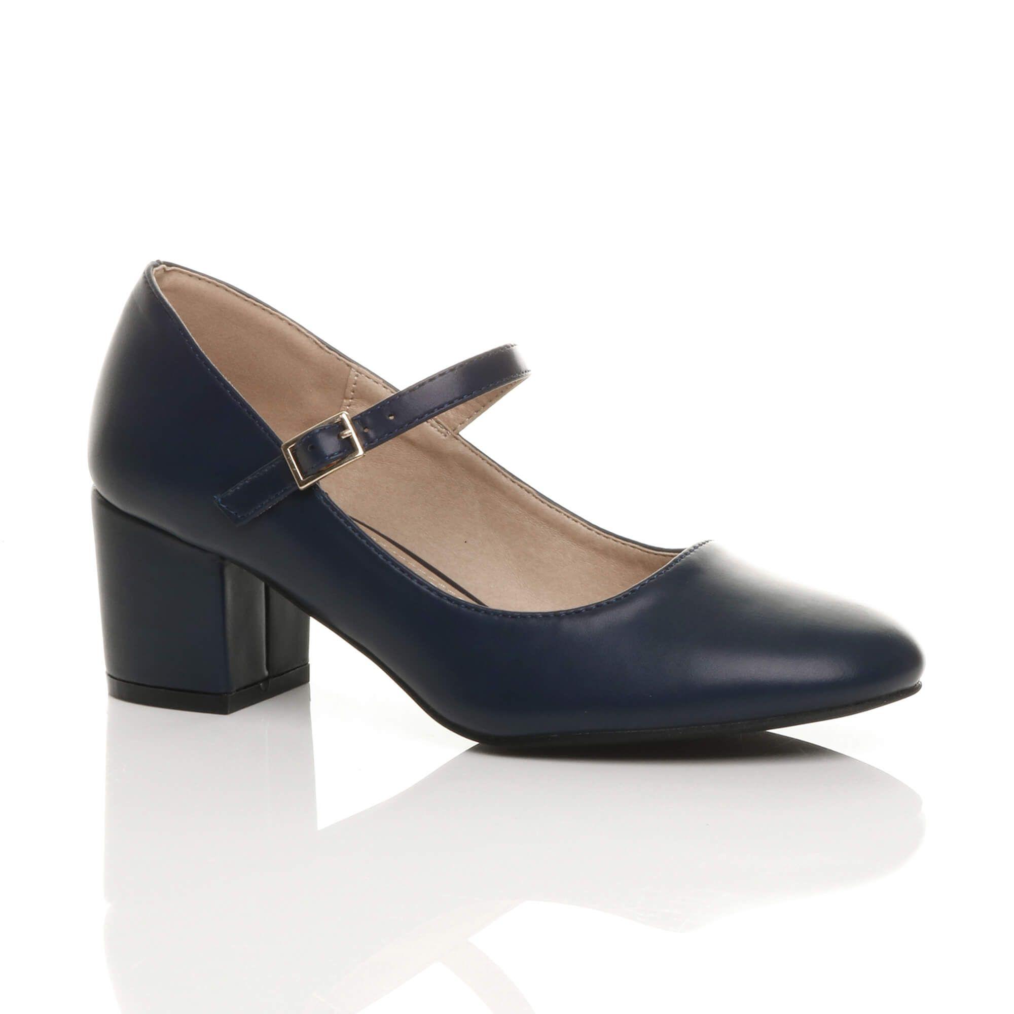 Mid Block Heel Mary Jane Faux Leather Court Shoes by AJVANI