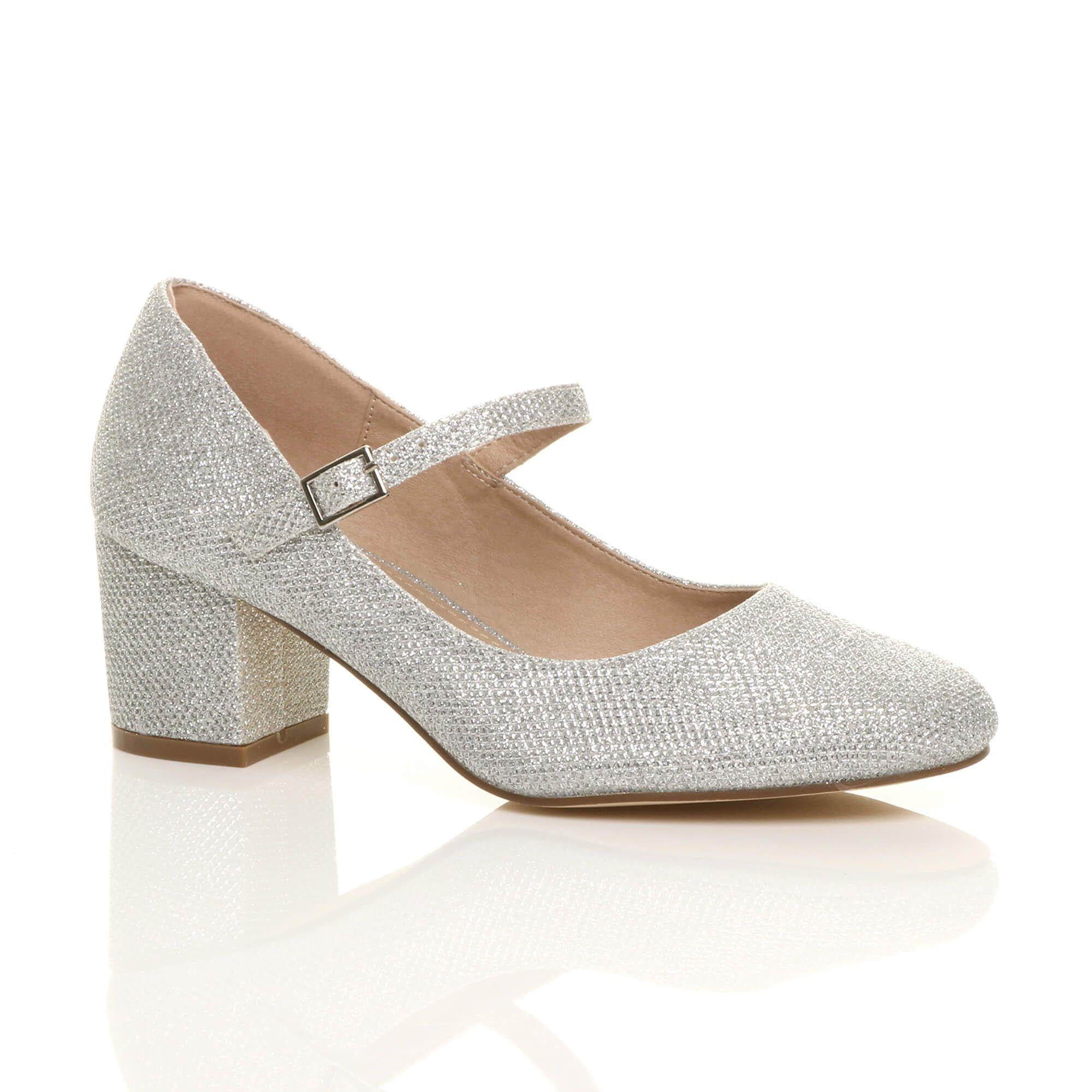 Mid Block Heel Mary Jane Glitter Court Shoes by AJVANI