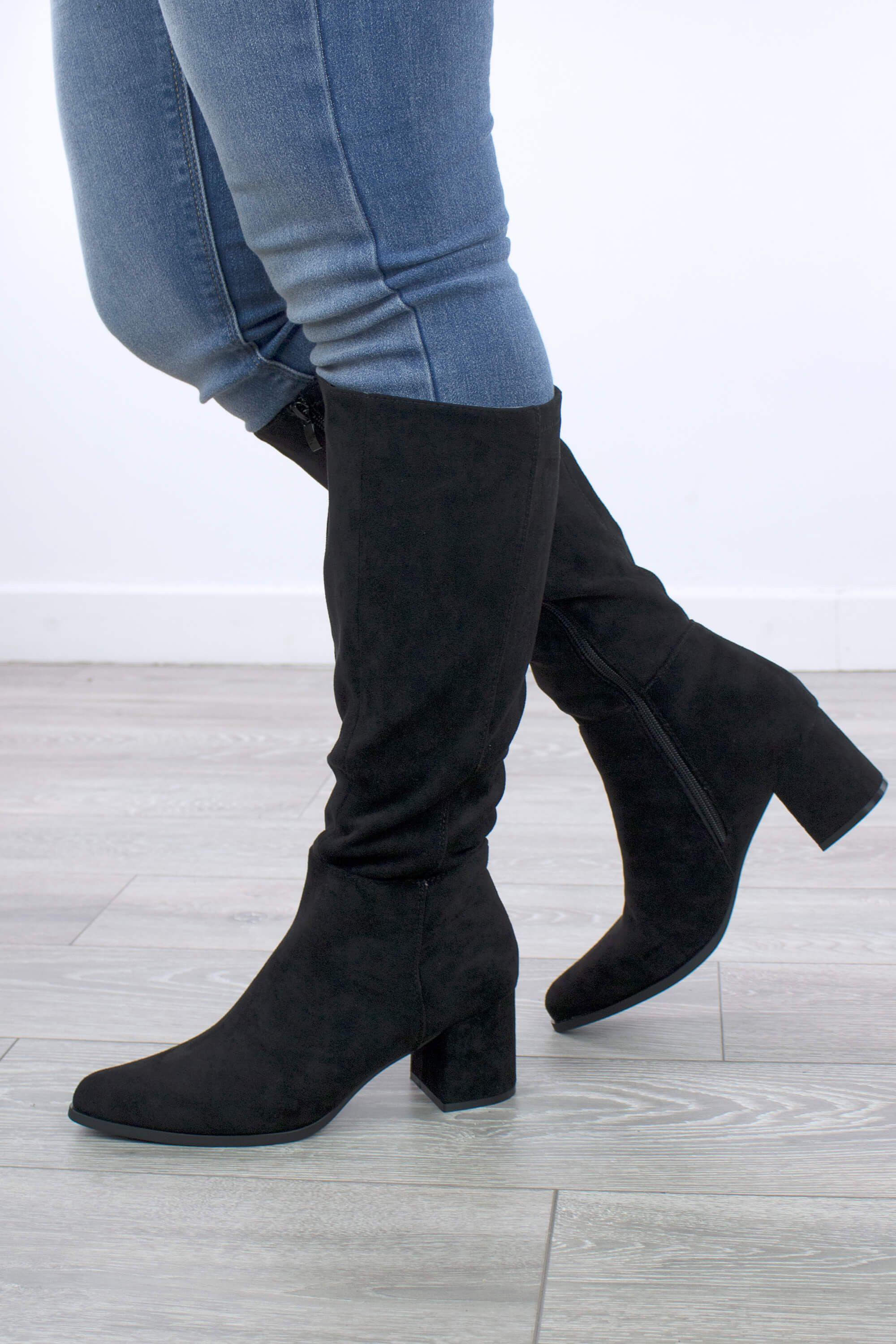 Mid Block Heel Smart Casual Pointed Riding  Calf Boots by AJVANI