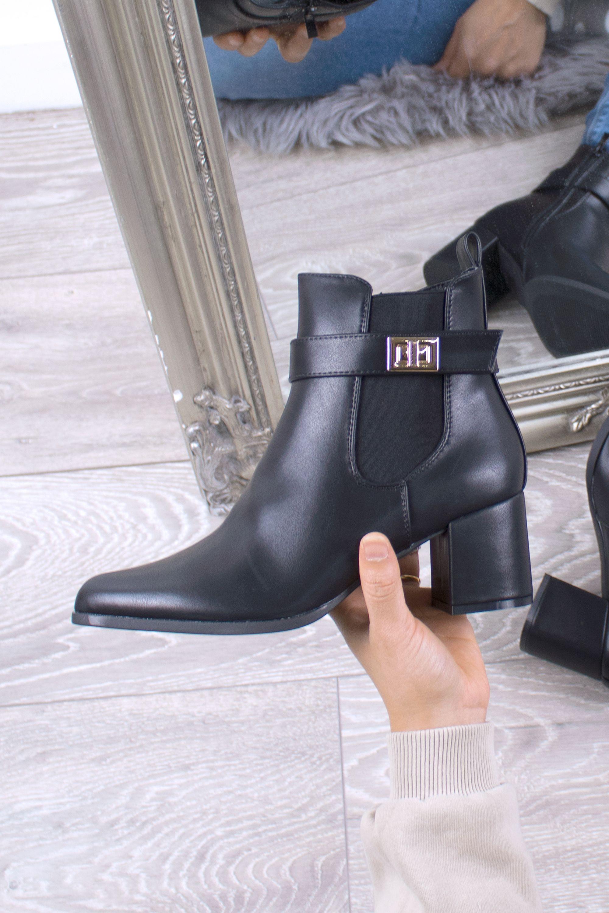 Mid Block Heel Smart Pointed Toe  Ankle Boots by AJVANI