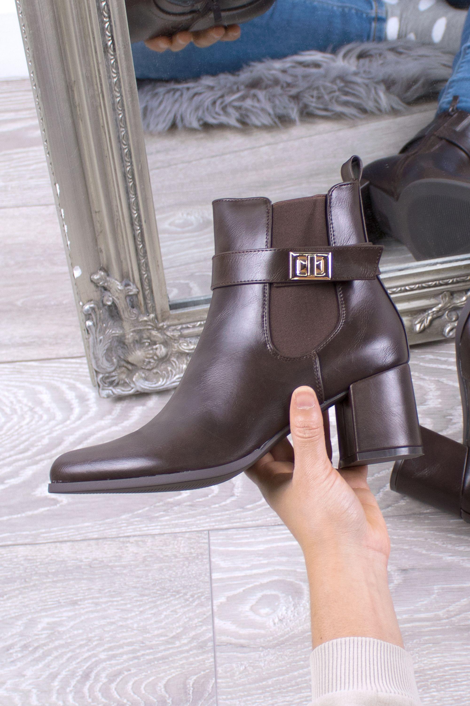 Mid Block Heel Smart Pointed Toe  Ankle Boots by AJVANI