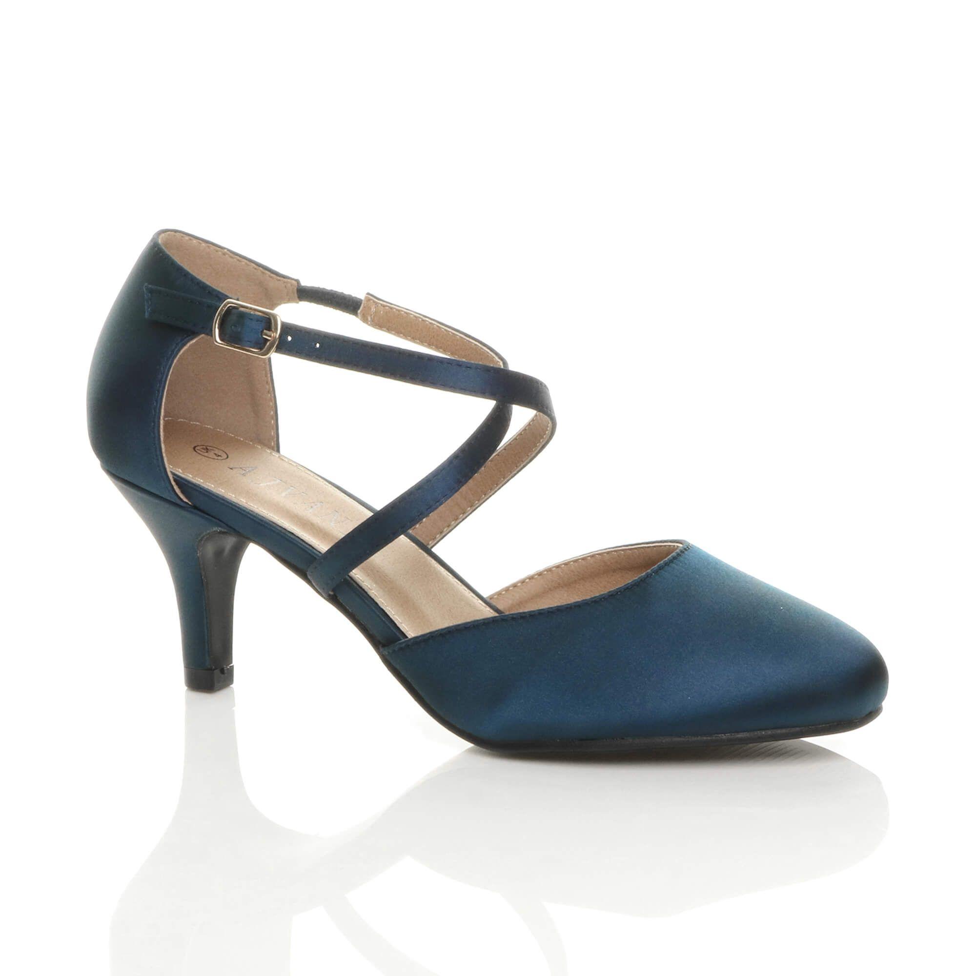 Mid Heel Crossed Straps Court Shoes by AJVANI