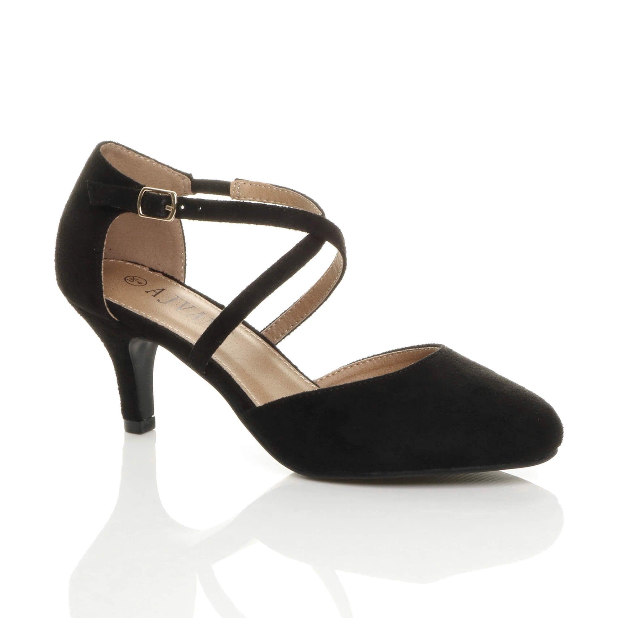 Mid Heel Crossed Straps Court Shoes by AJVANI