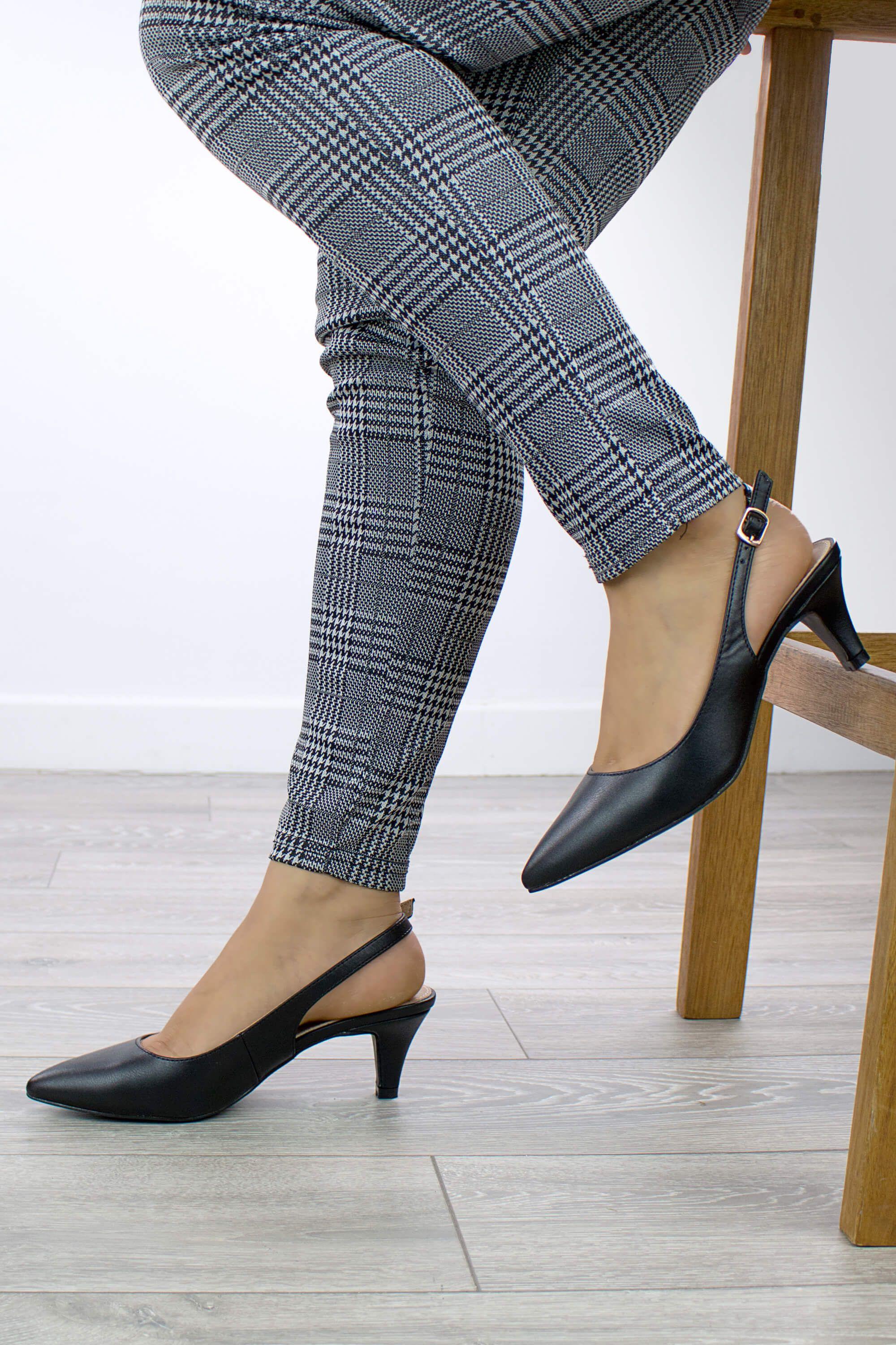 Mid Heel Pointed Toe Slingback 50s Court Shoes by AJVANI