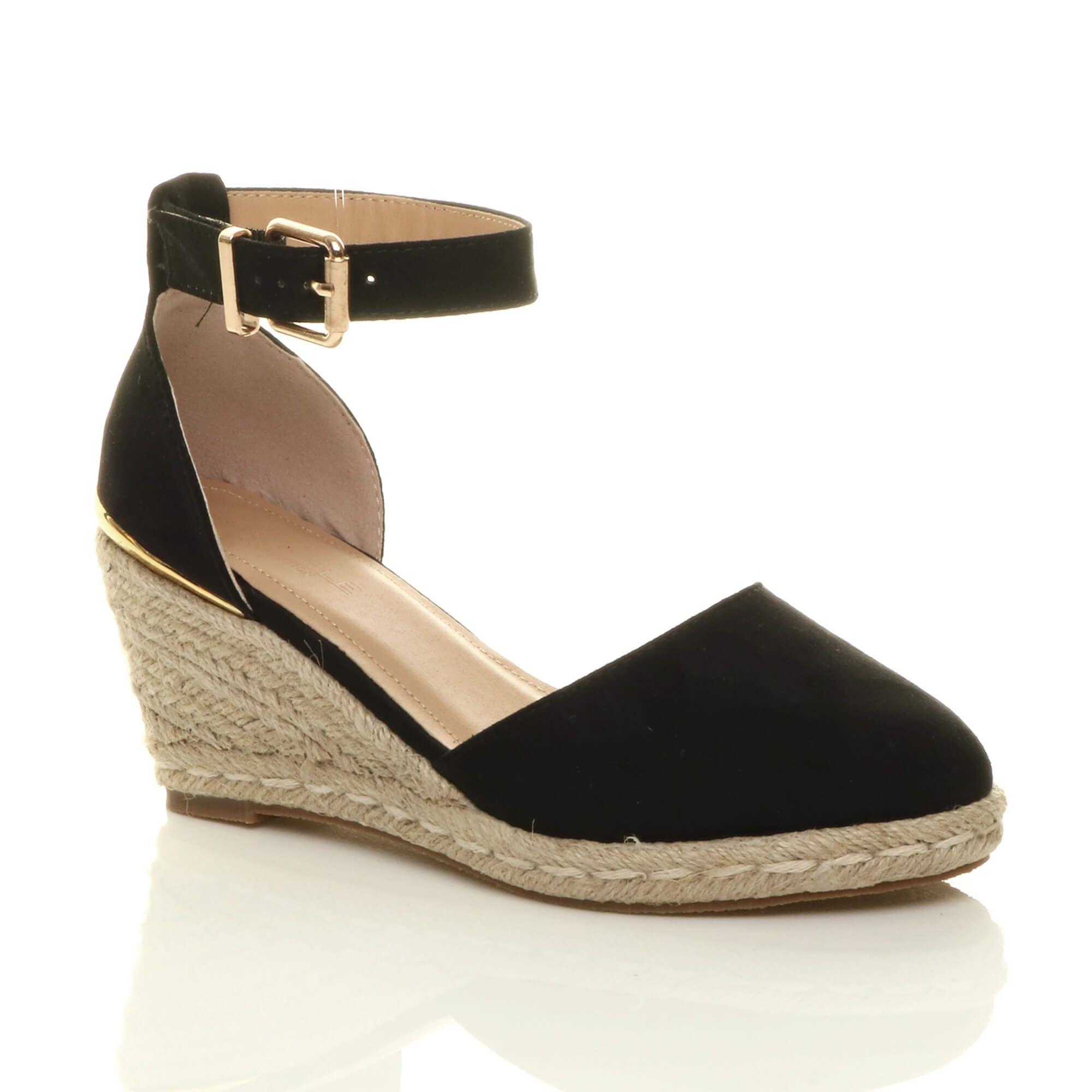Mid Wedge Heel Ankle Strap Espadrille Sandals by AJVANI