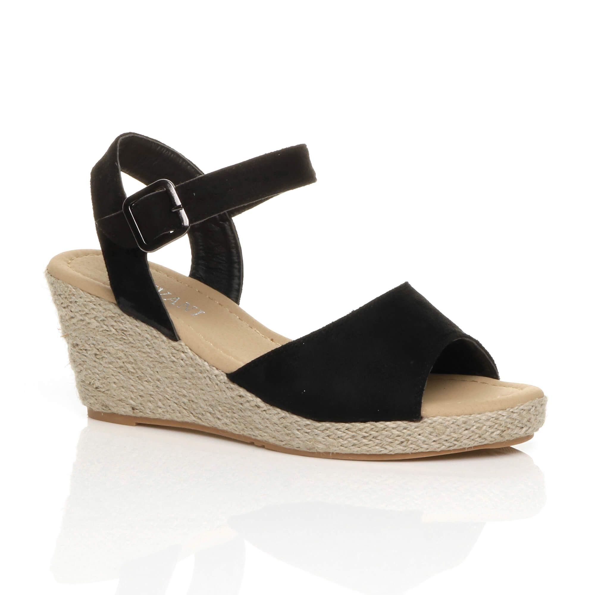 Mid Wedge Heel Ankle Strap Sandals Espadrilles by AJVANI