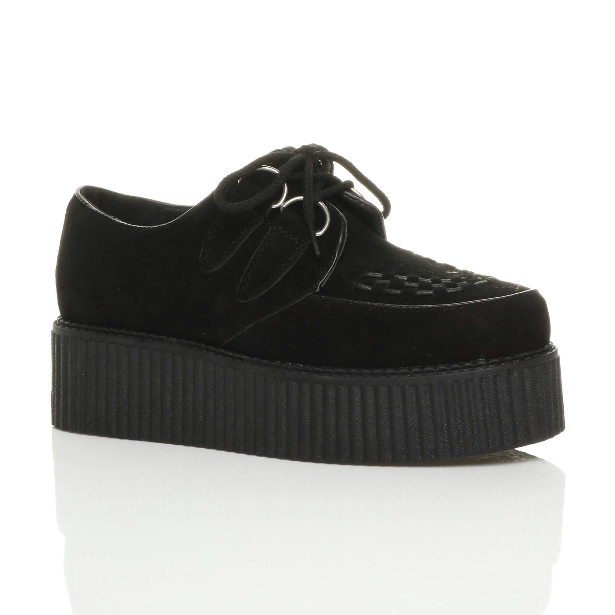 Mid Wedge Heel Brothel Creepers Faux Suede Lace Up Shoes by AJVANI