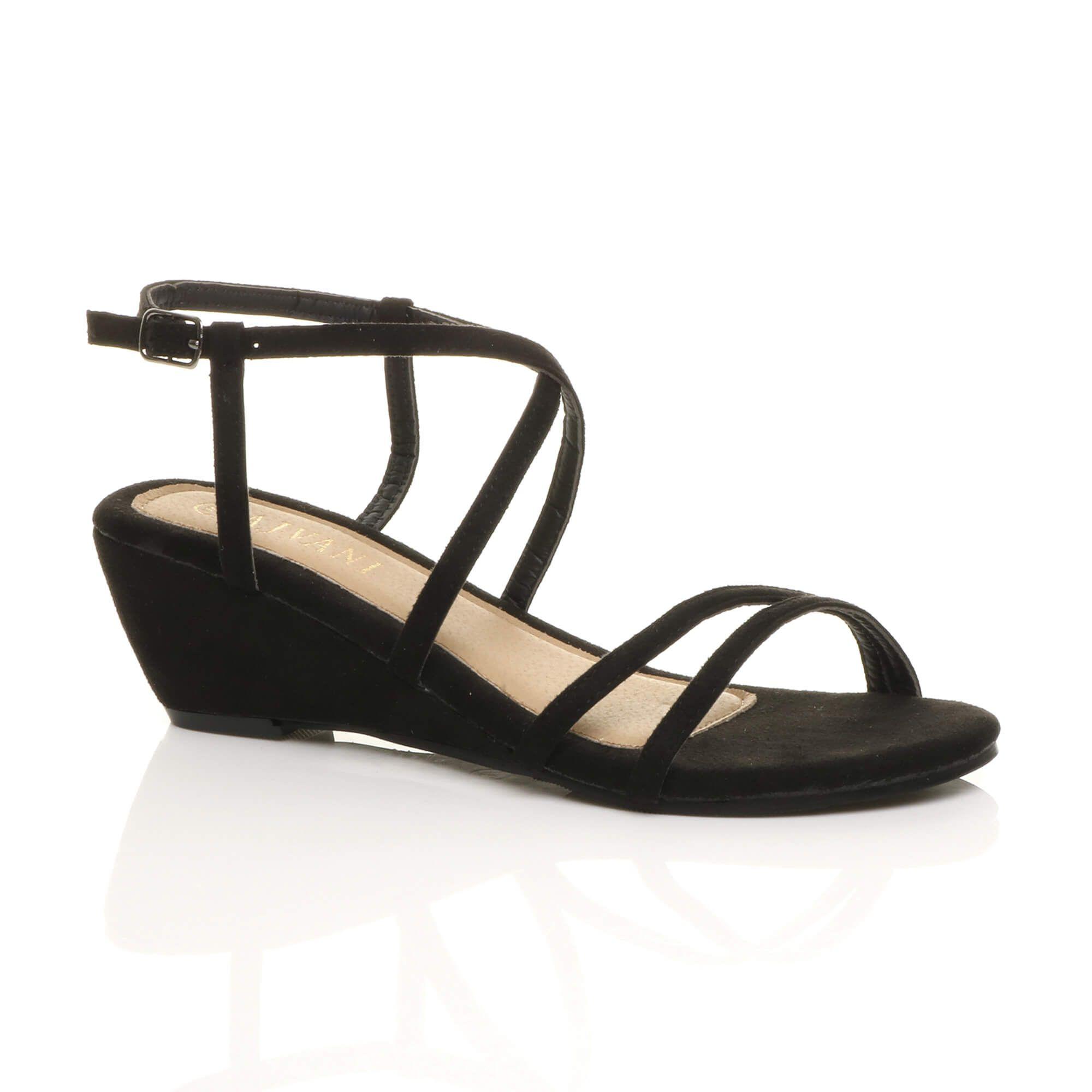 Mid Wedge Heel Crossed Straps Sandals by AJVANI