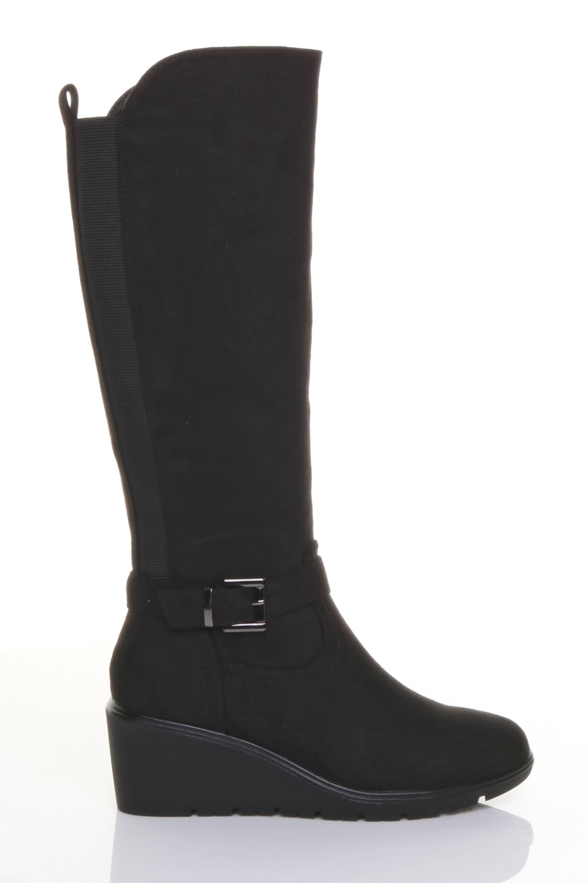 Mid Wedge Heel Knee High Stretch  Calf Boots by AJVANI