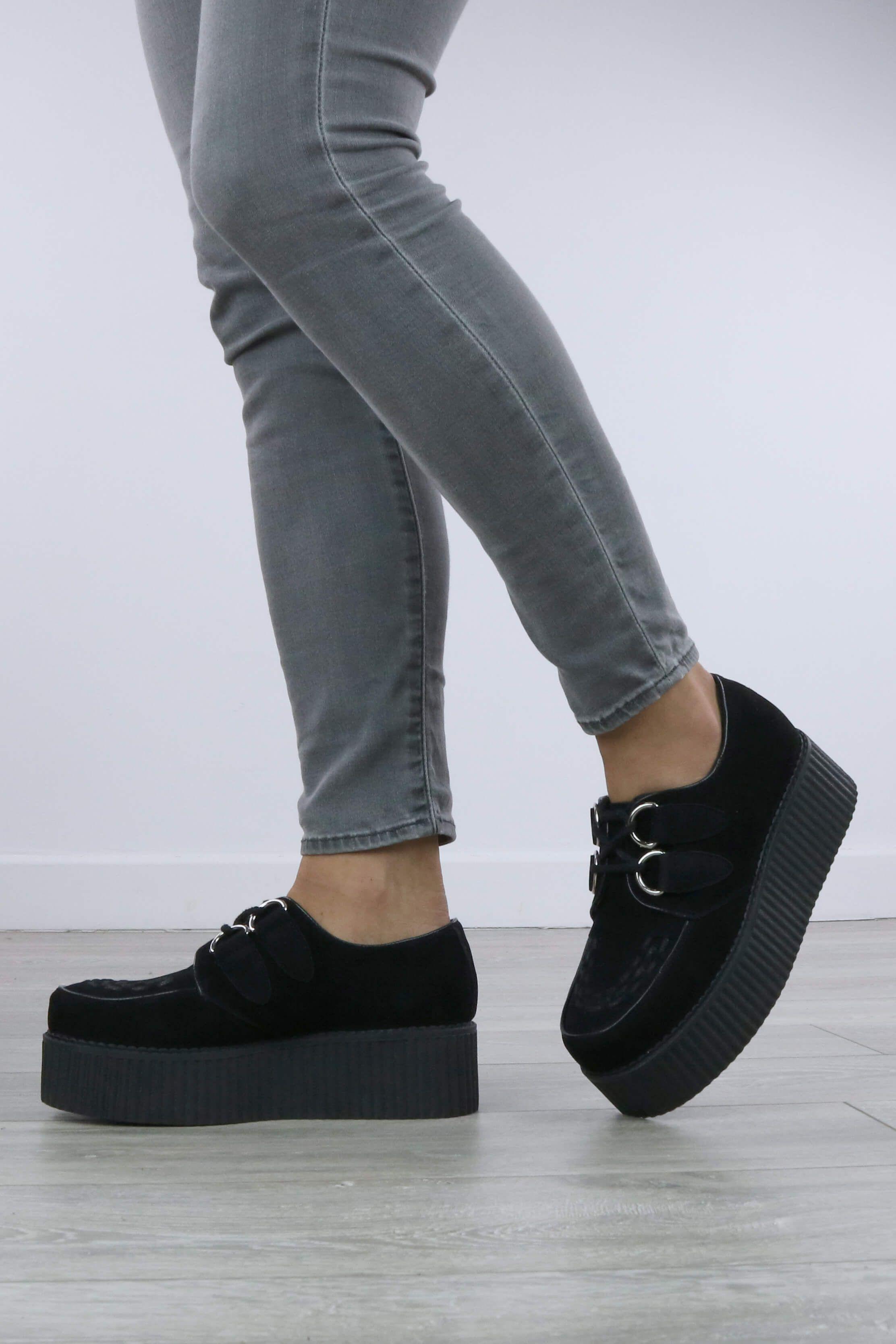 Mid Wedge Heel Lace Up Double Platform Creeper Brogues by AJVANI Mid Wedge Heel Lace Up Double Platform Creeper Brogues by AJVANI