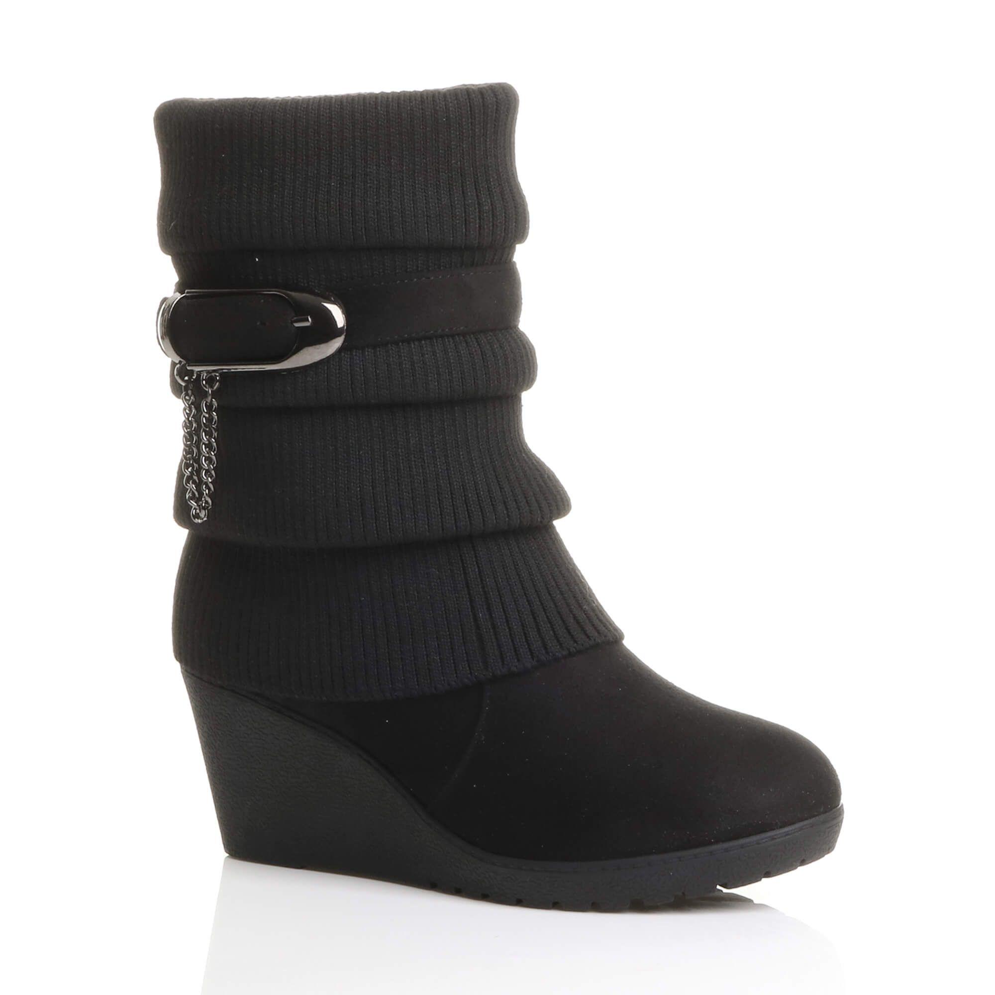 Mid Wedge Heel Slouch Ankle Boots by AJVANI