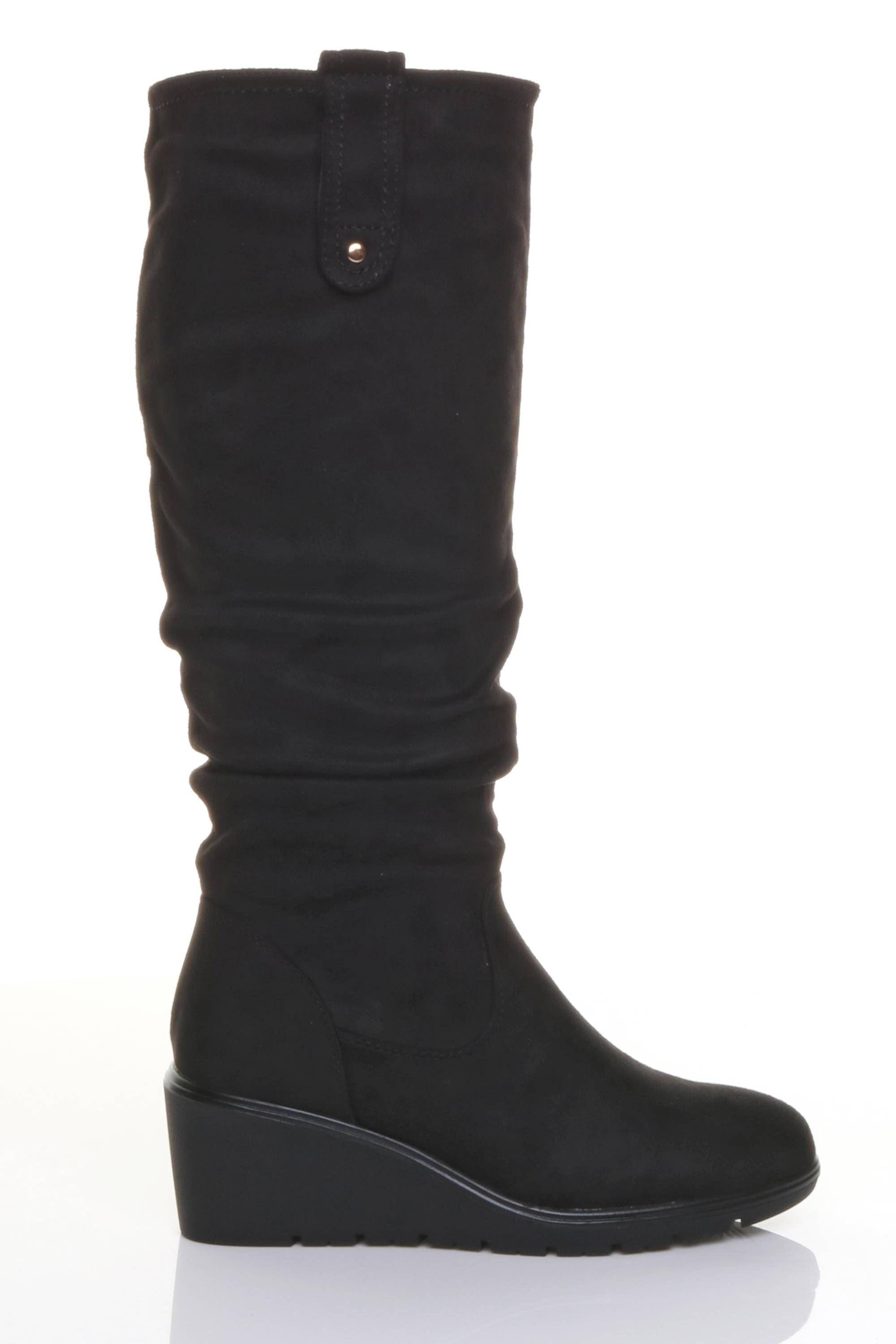 Mid Wedge Heel Slouch Knee High  Calf Boots by AJVANI