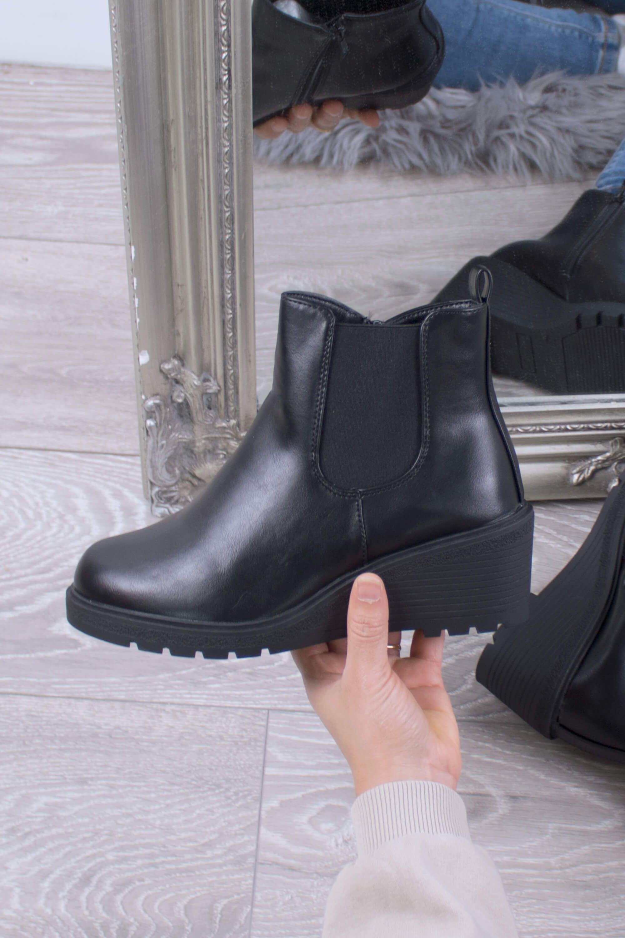 Mid Wedge Heels Elastic Chelsea Ankle Boots by AJVANI