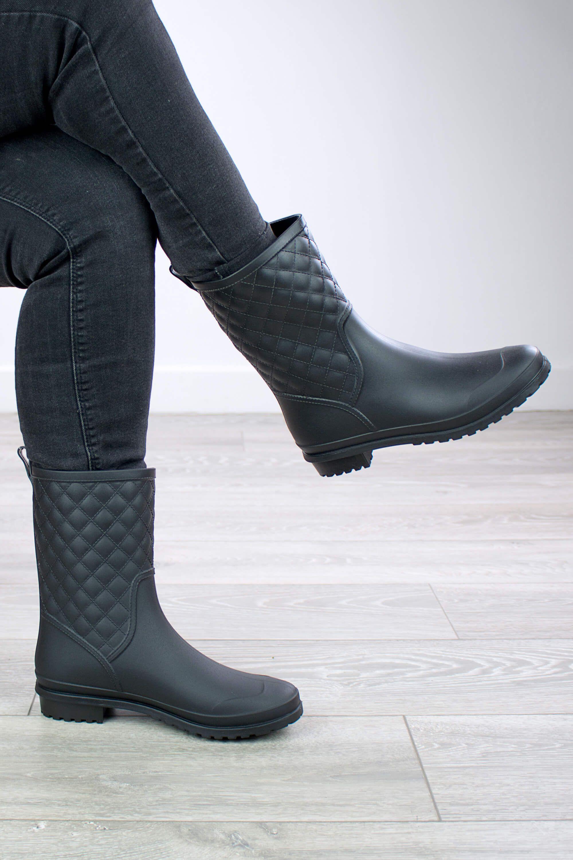 Wellies Quilted Wellingtons Calf Boots by AJVANI