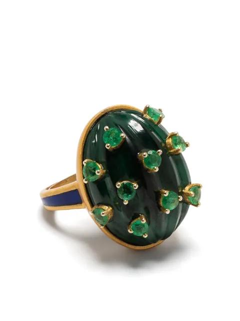 Cactus emerald studded ring by AKANSHA SETHI