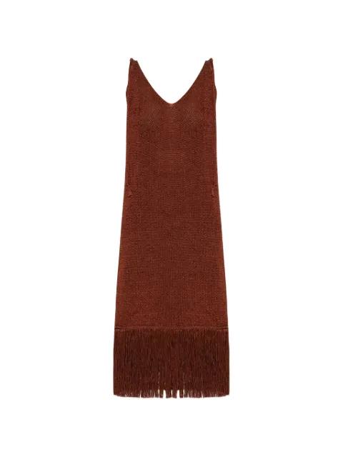 fringe-trimmed v-neck dress by AKEP