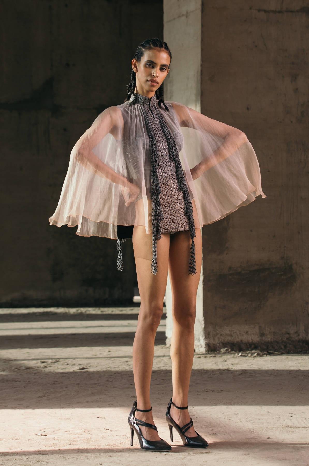 Hand Embroidered Silk Organza Cape by AKHL