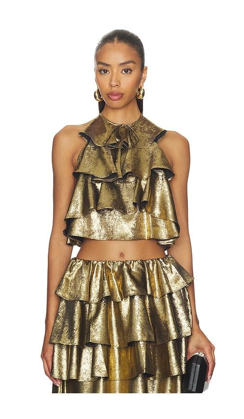 AKNVAS Bodil Ruffle Top in Metallic Gold by AKNVAS