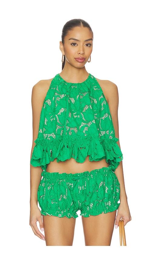 AKNVAS Mika Guipure Lace Halter Top in Green by AKNVAS