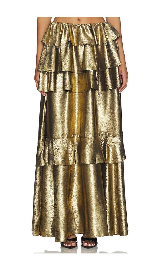 AKNVAS Vilhelmine Gold Tiered Skirt in Metallic Gold by AKNVAS