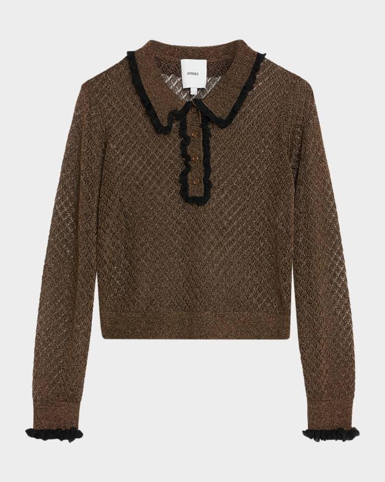 Klara Sparkly Ruffle-Trim Sweater by AKNVAS