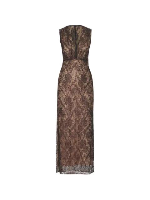 floral-lace sequin-embellished maxi dress by AKNVAS