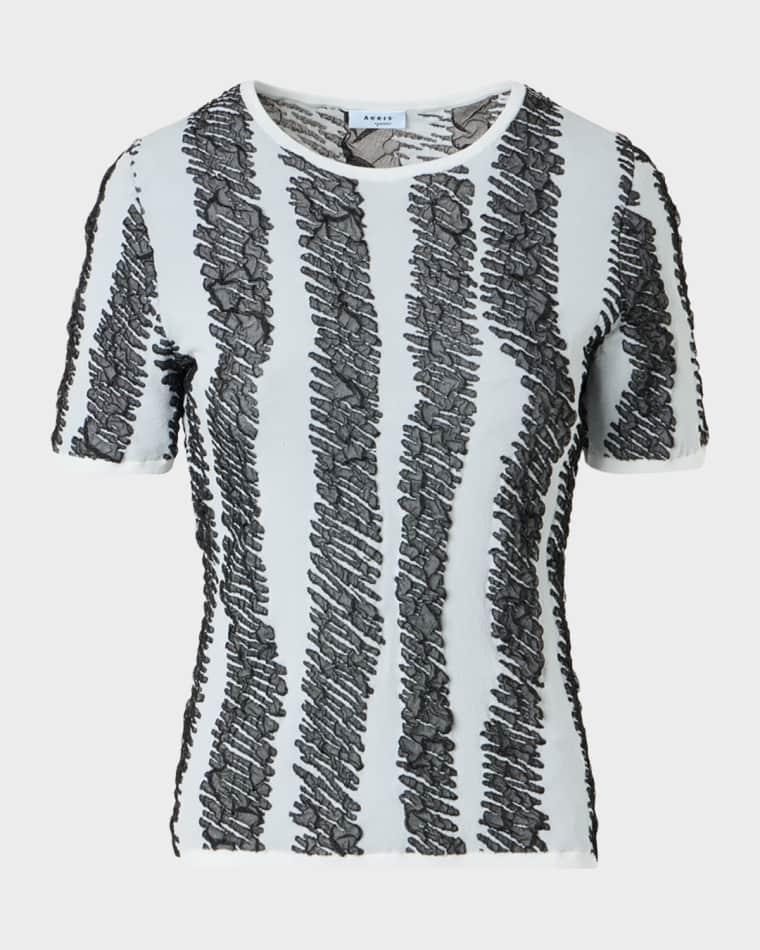 3D Scribble Jacquard Knit Short-Sleeve Sweater by AKRIS
