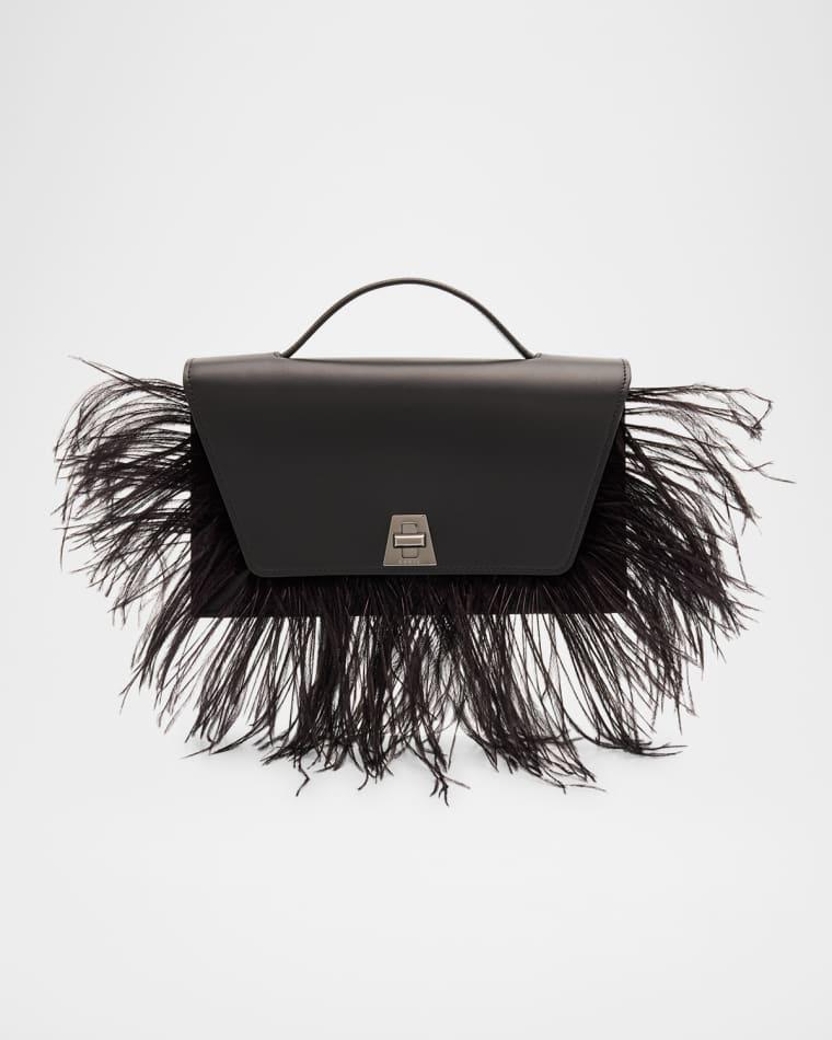 Anouk City Leather Top-Handle Bag with Feather Trim by AKRIS