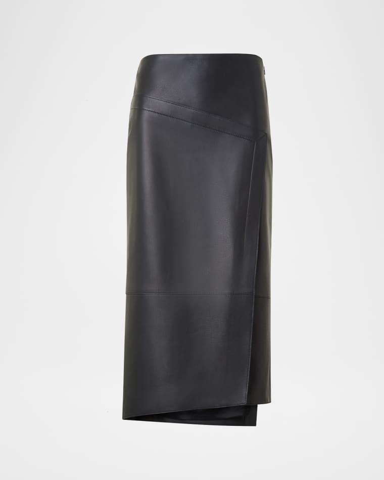 Asymmetric Trapezoid Nappa Leather Midi Skirt by AKRIS