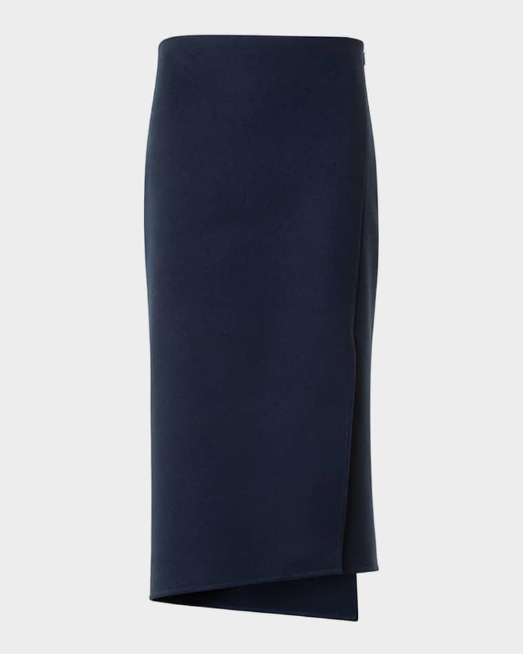 Asymmetric Trapezoid Wool Flannel Double-Face Midi Skirt by AKRIS
