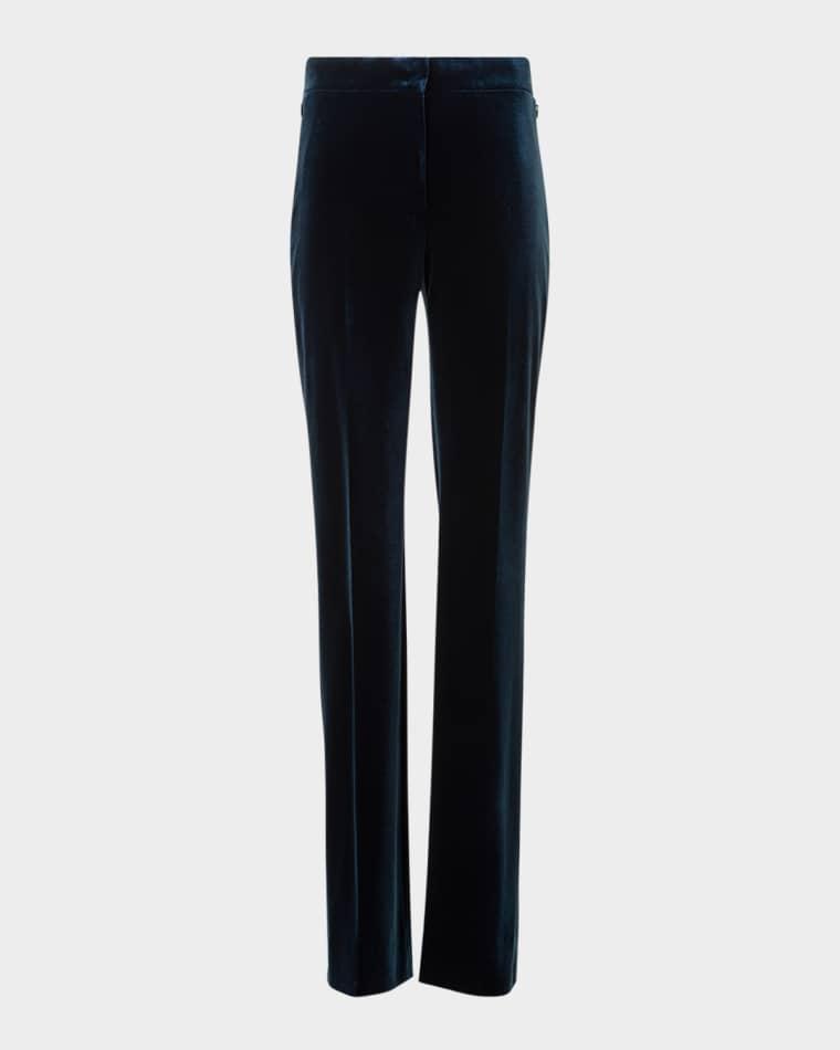 Carl Techno Velvet Stretch Straight-Leg Pants by AKRIS