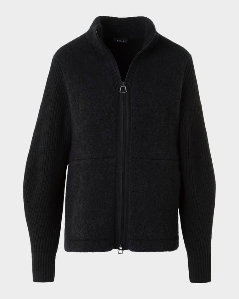 Cashmere-Silk Boucle Zip Cardigan by AKRIS