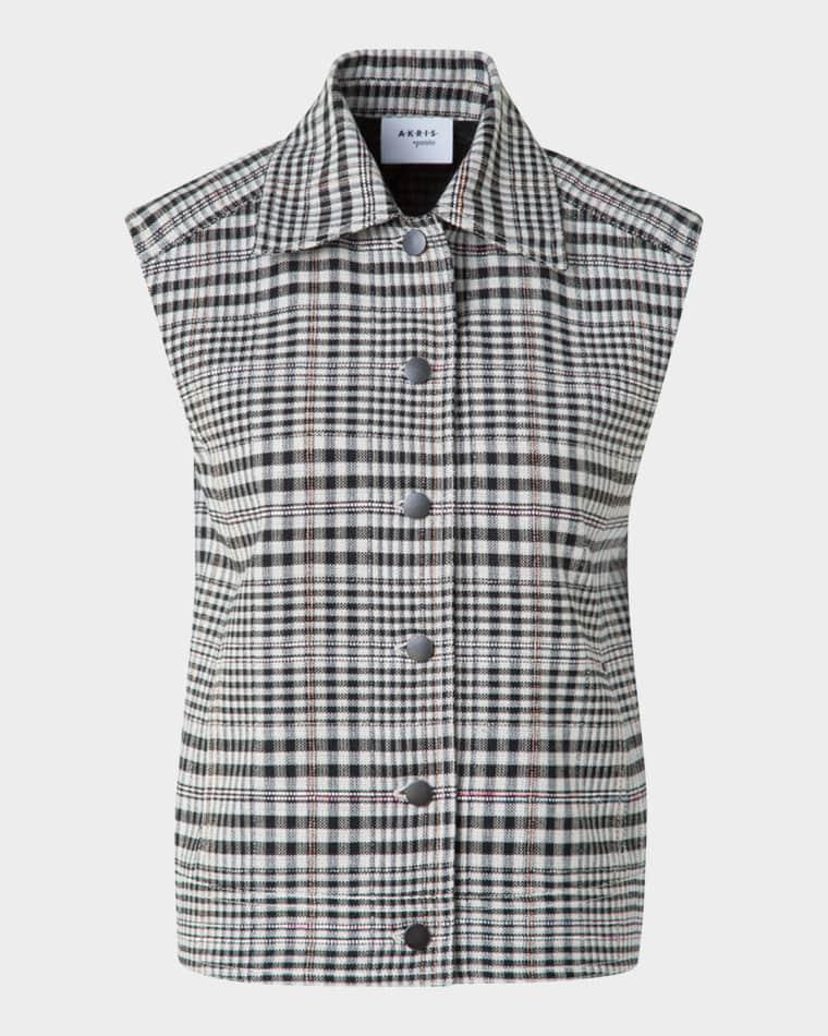 Check Cap Sleeve Cotton-Blend Jacket by AKRIS