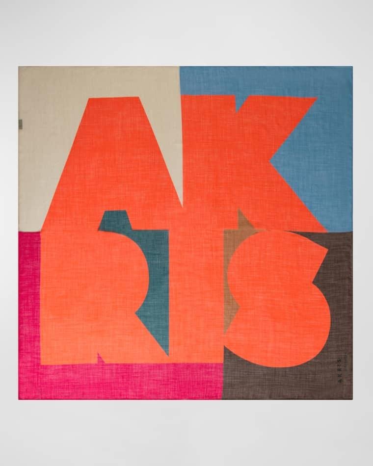 Colorblock Logo-Print Cashmere Silk Scarf by AKRIS