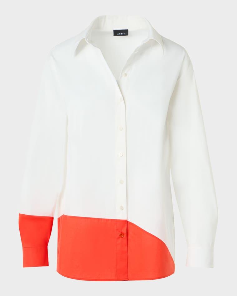 Colorblock Patchwork Button-Down Blouse by AKRIS
