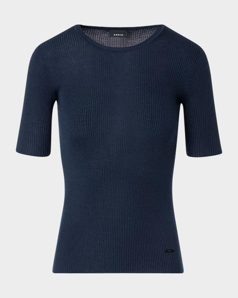Cotton Silk Short-Sleeve Sweater by AKRIS