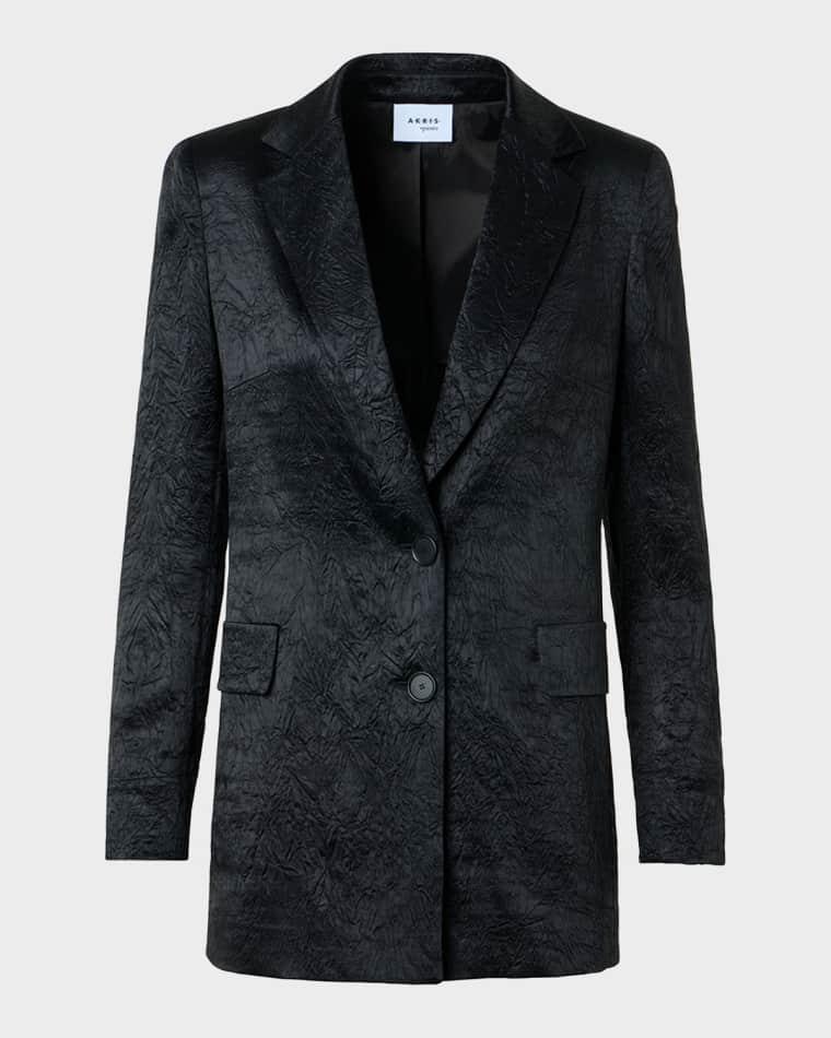 Crinkled Satin Single-Breasted Blazer Jacket by AKRIS