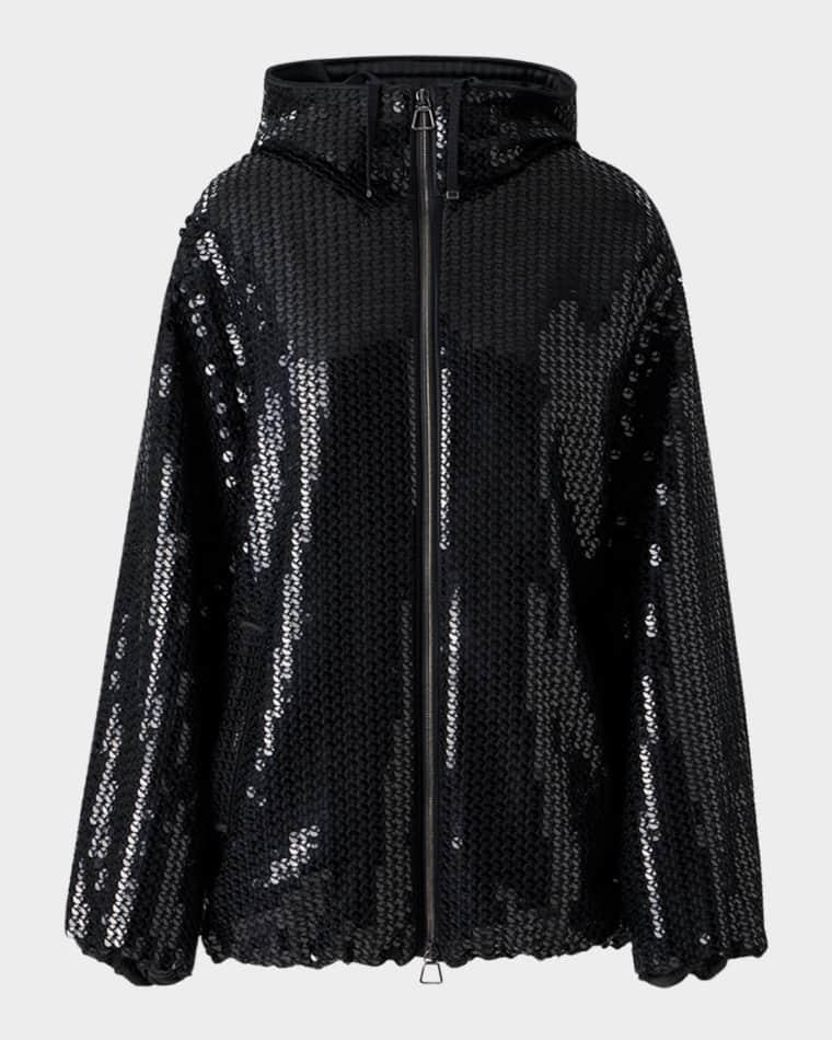Davis Sequined Chiffon Zip Parka Jacket by AKRIS