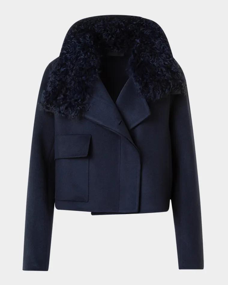 Edena Cashmere Short Jacket With Detachable Shearling Goat Collar by AKRIS